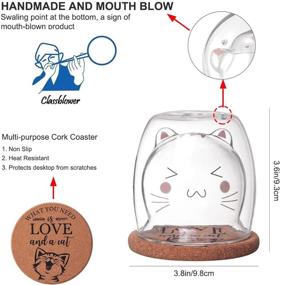 img 1 attached to 🐱 Bgbg Cute Coffee Mug Cat Tea Cup Milk Double Wall Clear Insulated Glass Espresso Mug with Coaster - The Perfect Cat Lover's Gift!