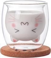 🐱 bgbg cute coffee mug cat tea cup milk double wall clear insulated glass espresso mug with coaster - the perfect cat lover's gift! logo