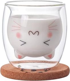 img 4 attached to 🐱 Bgbg Cute Coffee Mug Cat Tea Cup Milk Double Wall Clear Insulated Glass Espresso Mug with Coaster - The Perfect Cat Lover's Gift!