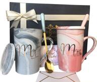 mr and mrs mugs set - wedding gifts for couple, engagement bridal shower gift, unique anniversary married couple gift - perfect valentine's and christmas present - ceramic marble coffee cups 14oz logo