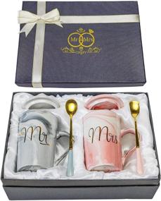 img 3 attached to Mr and Mrs Mugs Set - Wedding Gifts for Couple, Engagement Bridal Shower Gift, Unique Anniversary Married Couple Gift - Perfect Valentine's and Christmas Present - Ceramic Marble Coffee Cups 14oz