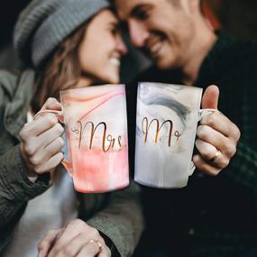 img 1 attached to Mr and Mrs Mugs Set - Wedding Gifts for Couple, Engagement Bridal Shower Gift, Unique Anniversary Married Couple Gift - Perfect Valentine's and Christmas Present - Ceramic Marble Coffee Cups 14oz