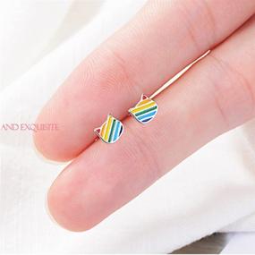 img 1 attached to 🌈 Cute Rainbow Kitty Cat Tiny Stud Earrings: Hypoallergenic White Gold Plated Gift for Women & Teen Girls, Perfect for Sensitive Ears, Cartilage, Tragus - Birthday Present for Daughter & Granddaughter