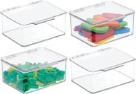 📦 mdesign durable plastic storage bin stackable organizer tote w/secure lid - ideal for toy and art supply organization - 4 pack - clear logo