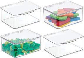 img 4 attached to 📦 mDesign Durable Plastic Storage Bin Stackable Organizer Tote w/Secure Lid - Ideal for Toy and Art Supply Organization - 4 Pack - Clear