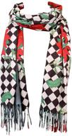 🎅 get into the festive spirit: holiday themed women's fashion scarf with christmas tree, santa, and reindeer designs logo