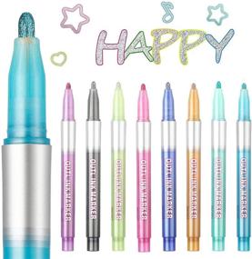 img 4 attached to 🎨 8 Colors Double Line Sel-Outline Metallic Marker Pens for Art, Drawing, Card Making, Easter Egg - Outline Marker Pens