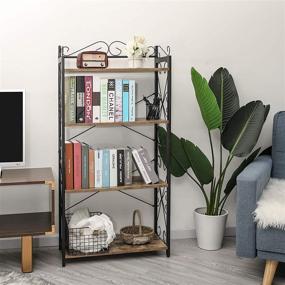 img 3 attached to 📚 X-cosrack 4 Tier Adjustable Bookcase: Rustic Industrial Standing Vertical Book Rack for Livingroom, Bedroom, Study, Kitchen, and Office Storage