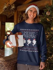img 2 attached to Men's Fishmas Fishing Christmas Sweater Sweatshirt in Clothing Collection