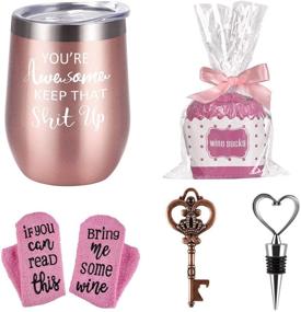 img 4 attached to Wine Tumbler Cupcake Wine Socks Gift Set for Her Women Girlfriend Lover Girls, 12 Oz Stainless Steel Wine Tumbler, Lid, Socks, Bottle Opener, Wine Stopper - Perfect Birthday and Christmas Present, You're Awesome!