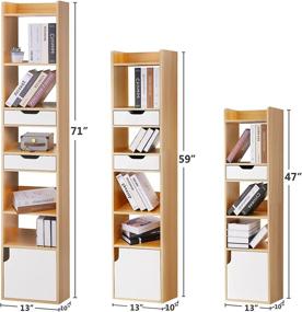 img 3 attached to 📚 NAIYUFA 5-Tier Bookcase with Doors and Drawers: Floor Standing Display, Tall Shelf Storage Organizer (48H)