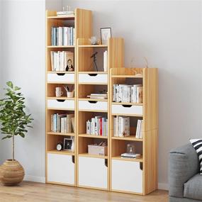 img 2 attached to 📚 NAIYUFA 5-Tier Bookcase with Doors and Drawers: Floor Standing Display, Tall Shelf Storage Organizer (48H)