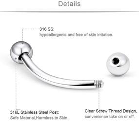 img 3 attached to 🔗 SCERRING Stainless Steel Body Piercing Jewelry Set: Eyebrow, Tragus, Helix, Rook, Daith, Tongue, Nipple, Belly, Lip Ring Barbell Collection (18-36PCS, 16G, 6-16mm)