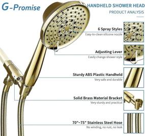 img 2 attached to 🚿 High Pressure 5-Inch Luxury Detachable Handheld Shower Head with Extra Long 70-75" Metal Hose, Adjustable Metal Bracket Holder, Polished Brass Finish - 6 Settings, 2.5 GPM