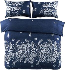 img 1 attached to 🌿 Navy Blue Comforter Set with Gray Floral and Tree Leaves Design - Luxurious Microfiber Bedding for Queen Size Bed (3pcs)