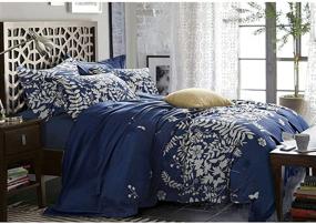 img 2 attached to 🌿 Navy Blue Comforter Set with Gray Floral and Tree Leaves Design - Luxurious Microfiber Bedding for Queen Size Bed (3pcs)