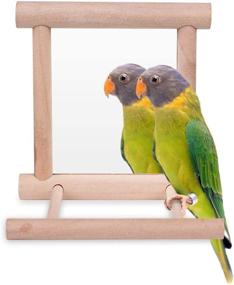 img 1 attached to 🐦 Bird Toy for Parrot Parakeets Conures Cockatiels Cage Swing Wooden Fun Play Toy for Birds - HAPPTYTOY (with Mirror)