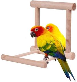 img 3 attached to 🐦 Bird Toy for Parrot Parakeets Conures Cockatiels Cage Swing Wooden Fun Play Toy for Birds - HAPPTYTOY (with Mirror)