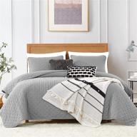 🛏️ grey queen quilt set - 3-piece bedspread coverlet with pillow shams, lightweight soft brushed geometric pattern, reversible, breathable for all seasons logo