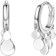 coin cluster drop sterling silver mini hoop earrings - delicate dangle disc charms logo