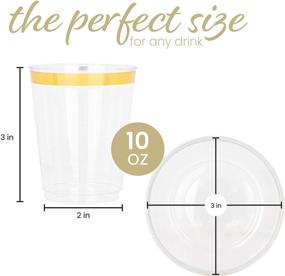 img 3 attached to Pack of 50 Plasticpro Disposable 10 oz Crystal 🍾 Clear Plastic Tumblers with Gold Rim for Parties & Weddings