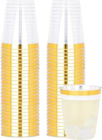 img 4 attached to Pack of 50 Plasticpro Disposable 10 oz Crystal 🍾 Clear Plastic Tumblers with Gold Rim for Parties & Weddings
