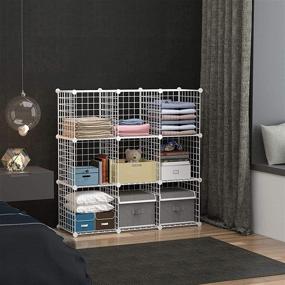 img 1 attached to 🗄️ C&AHOME Wire Cube Storage Organizer: 9-Cube Metal Wire Grids, Shelves, and Bins for Home and Office Organization - 36.6”L x 12.4”W x 48.4”H White