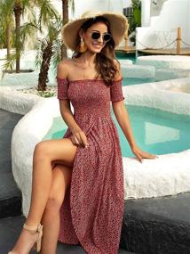 img 2 attached to Stylish and Trendy Floerns Shoulder Shirred Burgundy Women's Dress Collection