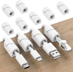 img 4 attached to SOULWIT 20 Pack Cable Holder - Cable Management Clips with Self Adhesive Silicone, Ideal for Desktop, USB Charging Cables, Power Wires, Nightstands, PC, Office, and Home - White