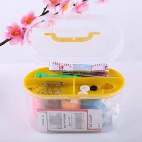 img 3 attached to Yellow Portable Sewing Kit Box - Plastic Organizer Storage Box with Removable Interlayer for 10 Sewing Tools: Needle, Tape Measure, Scissor, Thimble