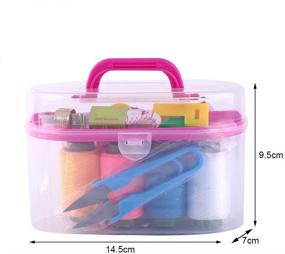 img 1 attached to Yellow Portable Sewing Kit Box - Plastic Organizer Storage Box with Removable Interlayer for 10 Sewing Tools: Needle, Tape Measure, Scissor, Thimble