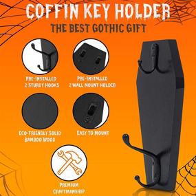 img 2 attached to Daytonightdecors - Large Gothic Coffin Key Holder - Indoor Bedroom, Bathroom, or Kitchen Wall Decor - Spooky Hanger for Hanging Mug, Keychain, Towel, Coat, Jewelry, and More - Black