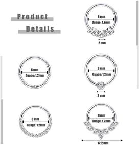 img 1 attached to Stainless Steel Drperfect 16G Daith Earrings for Nose, Cartilage, Tragus, and Helix Piercing. Available in Gold, Silver, Rose Gold, and Black Plated CZ. Hinged Septum Clicker Rings in 8MM and 10mm Sizes.