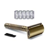 🪒 premium gold brass metal double edge safety razor kit for effortless wet shaving - men and women's classic single blade razor with blades included logo