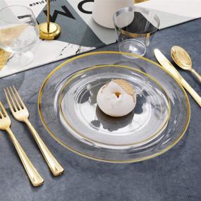 img 3 attached to 🍽️ THALIA 60pcs Clear Plastic Plates with Gold Rim - Disposable Dinner Plates 10.25" and Dessert Plates 7.5" - Gold Plastic Plates Ideal for Weddings and Parties