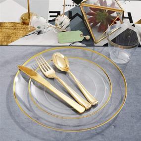 img 2 attached to 🍽️ THALIA 60pcs Clear Plastic Plates with Gold Rim - Disposable Dinner Plates 10.25" and Dessert Plates 7.5" - Gold Plastic Plates Ideal for Weddings and Parties