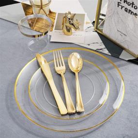 img 4 attached to 🍽️ THALIA 60pcs Clear Plastic Plates with Gold Rim - Disposable Dinner Plates 10.25" and Dessert Plates 7.5" - Gold Plastic Plates Ideal for Weddings and Parties