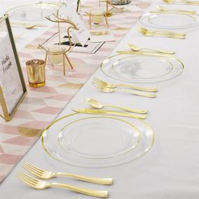 img 1 attached to 🍽️ THALIA 60pcs Clear Plastic Plates with Gold Rim - Disposable Dinner Plates 10.25" and Dessert Plates 7.5" - Gold Plastic Plates Ideal for Weddings and Parties