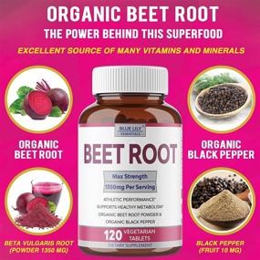 img 2 attached to Organic Beet Root Powder Tablets (120 count), 1350mg Per Serving with Black 🥕 Pepper - Enhanced Absorption for Nitric Oxide Boost, Athletic Performance, and Healthy Blood Pressure