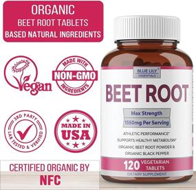 img 3 attached to Organic Beet Root Powder Tablets (120 count), 1350mg Per Serving with Black 🥕 Pepper - Enhanced Absorption for Nitric Oxide Boost, Athletic Performance, and Healthy Blood Pressure