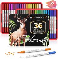 🎨 hethrone dual brush pen art markers: ideal coloring tool for kids & adults - 36 vibrant colors for manga, calligraphy, and hand lettering logo