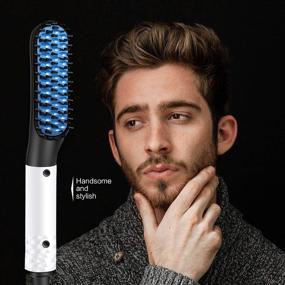 img 2 attached to Heated Beard Brush Straightener - Achieve Smooth & Stylish Beards, Best Dad Gift (White)