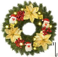 🎄 yoleshy 15.7 inch battery operated christmas wreaths with lights - pine, gold poinsettia, and santa claus décor for front door, window, fireplace - indoor and outdoor xmas wreath use logo