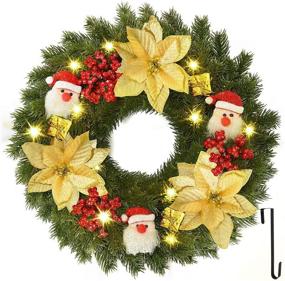 img 4 attached to 🎄 YoleShy 15.7 Inch Battery Operated Christmas Wreaths with Lights - Pine, Gold Poinsettia, and Santa Claus Décor for Front Door, Window, Fireplace - Indoor and Outdoor Xmas Wreath Use