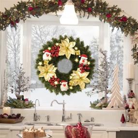 img 3 attached to 🎄 YoleShy 15.7 Inch Battery Operated Christmas Wreaths with Lights - Pine, Gold Poinsettia, and Santa Claus Décor for Front Door, Window, Fireplace - Indoor and Outdoor Xmas Wreath Use