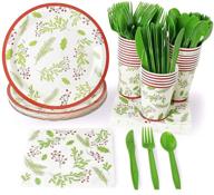 christmas holly party bundle - plates, napkins, cups, cutlery (24 pack, 144 pieces) - enhancing holiday celebrations with festive decor logo