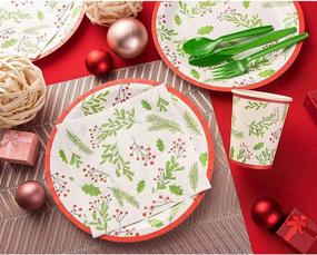 img 3 attached to Christmas Holly Party Bundle - Plates, Napkins, Cups, Cutlery (24 Pack, 144 Pieces) - Enhancing Holiday Celebrations with Festive Decor