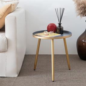 img 4 attached to 🌟 Metal Side Table, Small Round End Table, Nightstand for Living Room, Affordable Accent Tables, Space-Saving Side Table, Gold & Gray - AOJEZOR