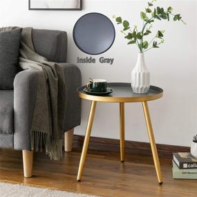 img 3 attached to 🌟 Metal Side Table, Small Round End Table, Nightstand for Living Room, Affordable Accent Tables, Space-Saving Side Table, Gold & Gray - AOJEZOR