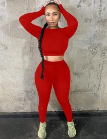 img 1 attached to Stylish Women's Workout Tracksuit: 2-Piece Long Sleeve Crop Top and High Waist Legging Pants Set